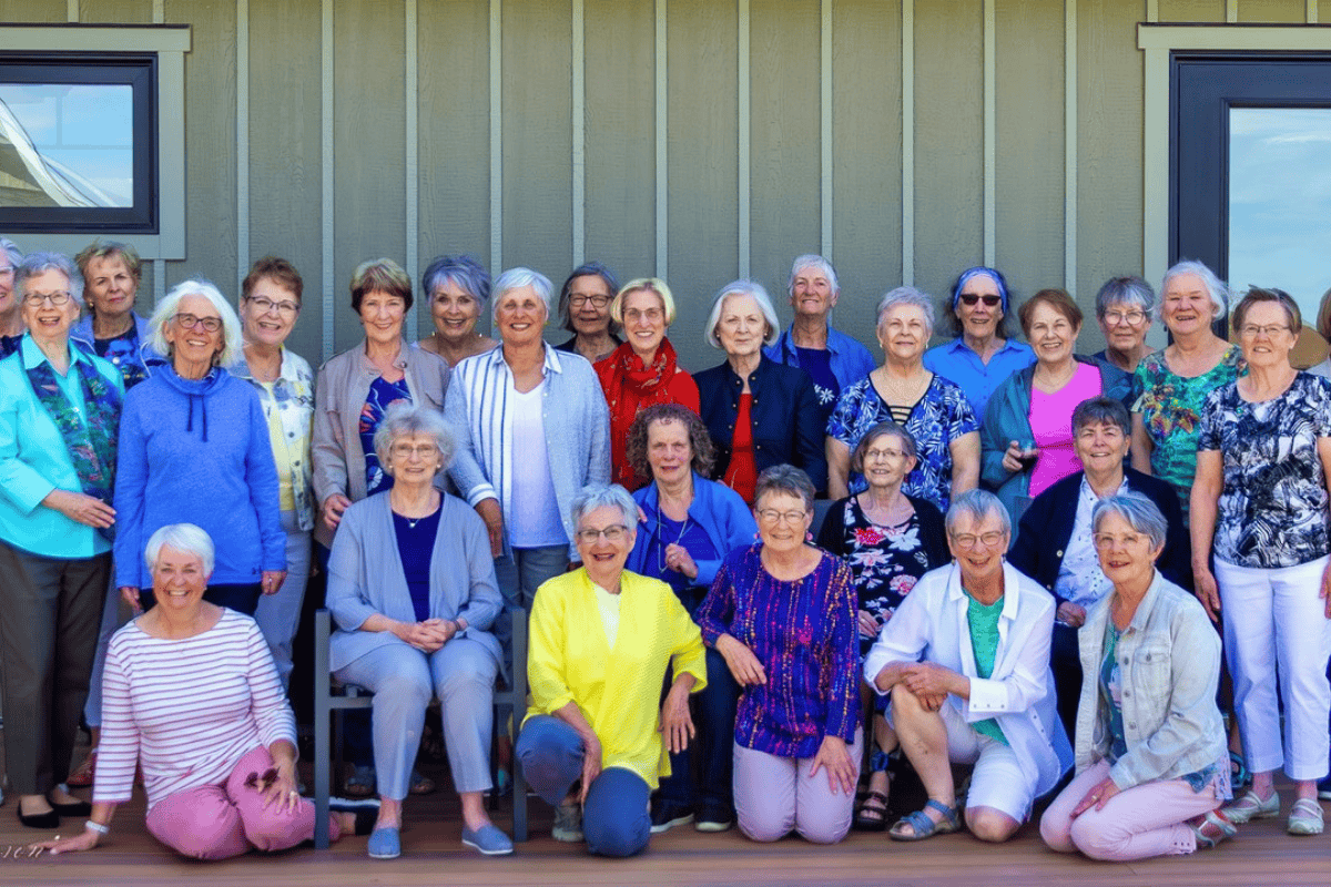 Group photo of alumni at a class reunion.